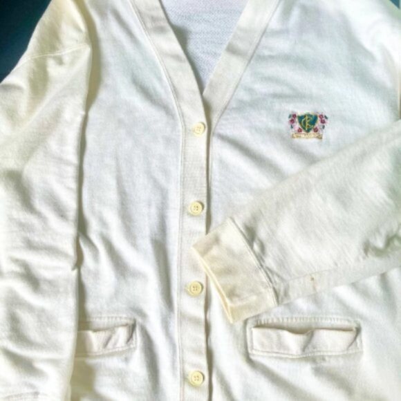 1960s Calvin Klein Varsity Sports Sweater with CK crest size M off white vintage - Picture 6 of 10